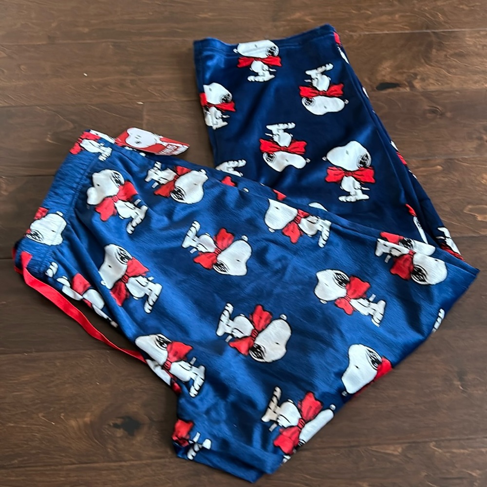Snoopy With Red Bow Men’s Pajama Pants Christmas  New Sz L Blue